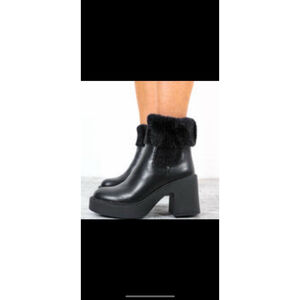 Black Faux Leather Heeled Sock Boot UK SIZE 8 US Size 10